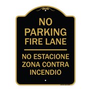 SIGNMISSION No Estacione Zona Contra Incendio, Black & Gold Aluminum Architectural Sign, 18" H, BG-1824-23848 A-DES-BG-1824-23848